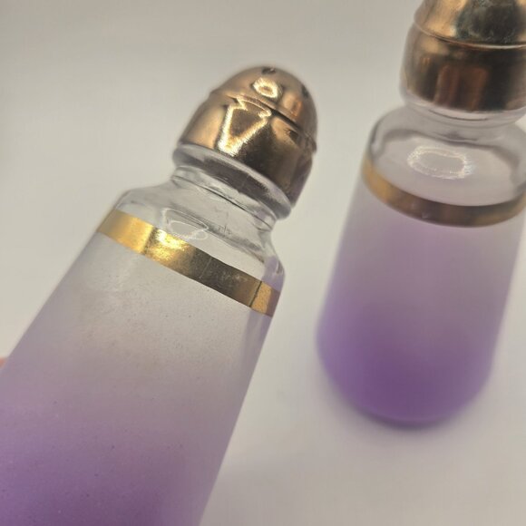 Vintage Anchor Hocking Blendo Orchid Oil Vinegar Cruet Salt Pepper Set - Picture 6 of 6